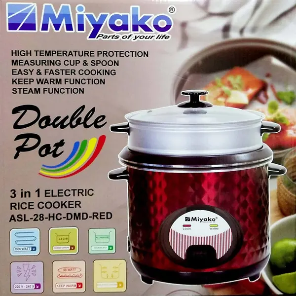 Miyako ASL-28-HC-DMD 2.8 Liter Double Pot Non-Stick Rice Cooker – View 2